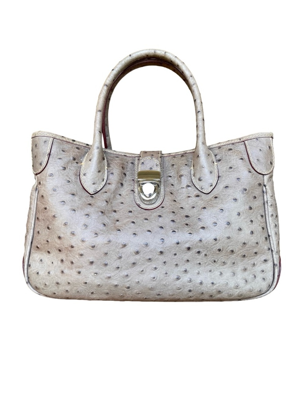 Dooney & Bourke Ostrich Leather Satchel Taupe Chain Strap Bag - Picture 2 of 14